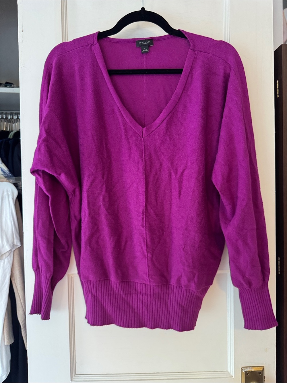 Ann Taylor Factory Bright Magenta V-Neck Sweater